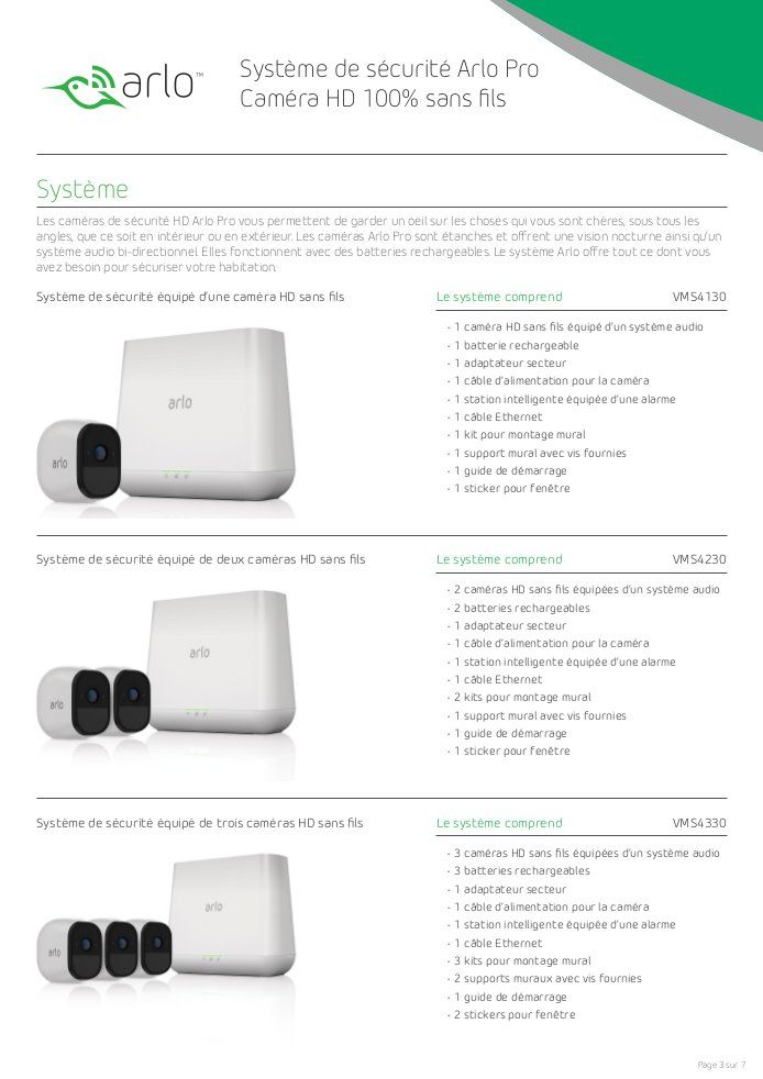 Arlo Pro Pack de 2 Caméras, Smart caméra HD grand angle avec batterie rechargeable Intérieure/extérieure alarme intégrée 3