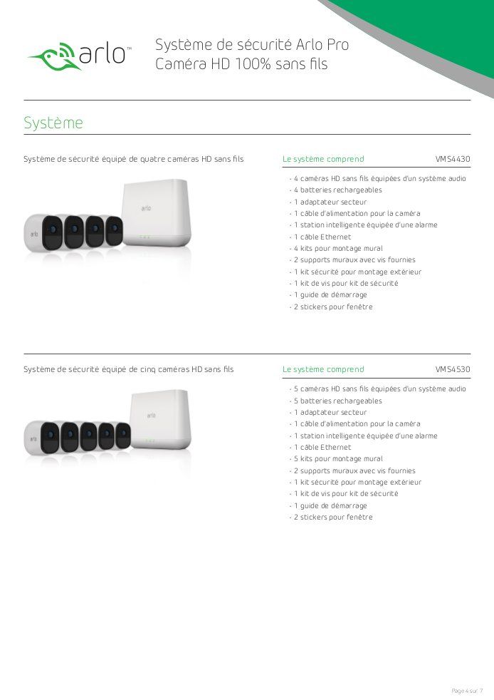 Arlo Pro Pack de 2 Caméras, Smart caméra HD grand angle avec batterie rechargeable Intérieure/extérieure alarme intégrée 4